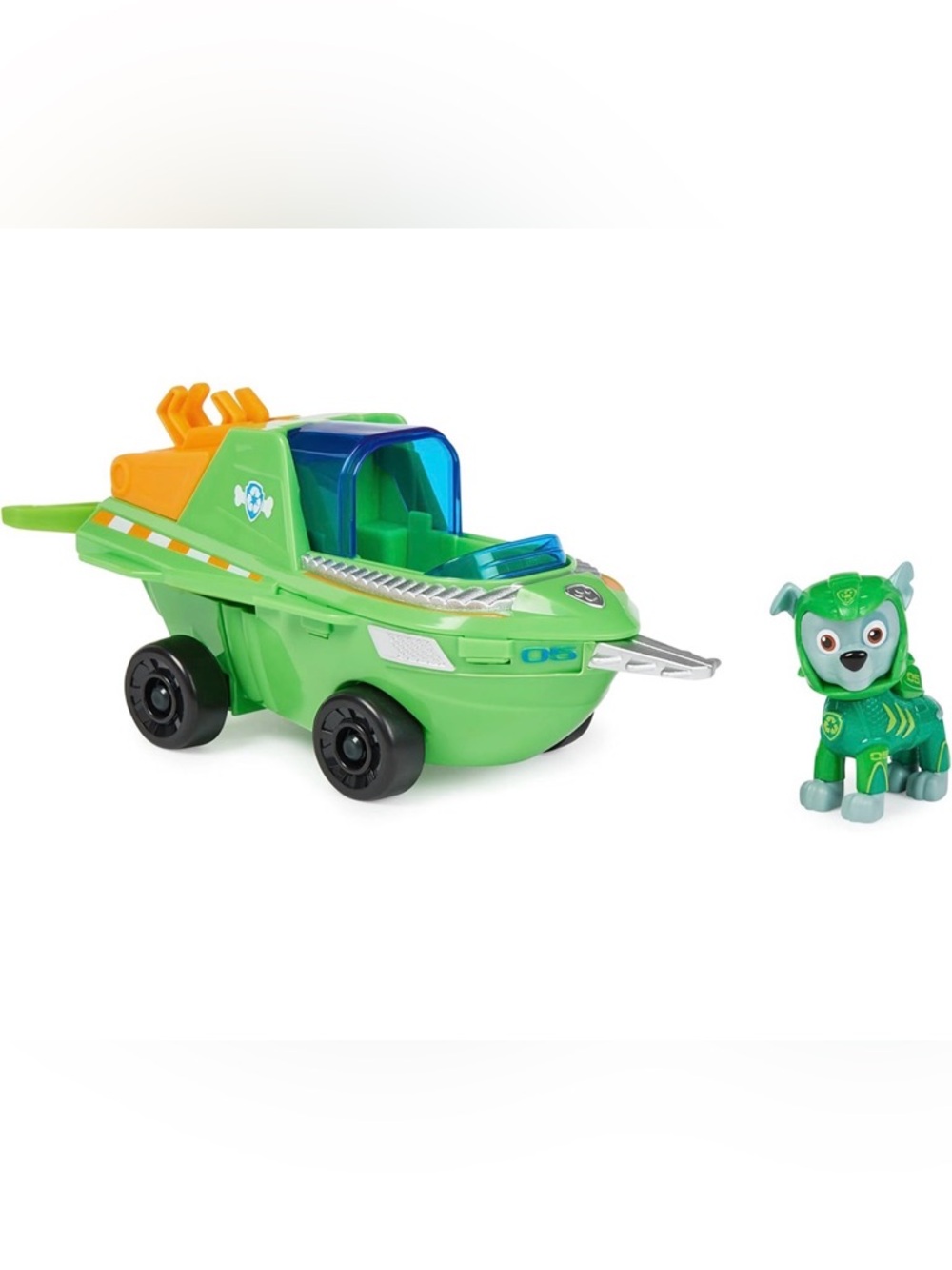 Paw Patrol Aqua Pups Rocky Rescue Vehicle with Figure. Like New